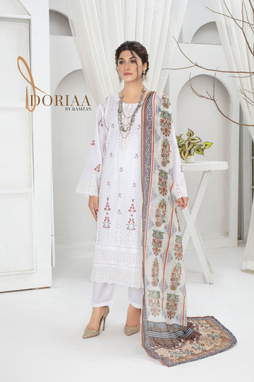 Embroidered 3pc suit with Printed Minar Dupatta RM314