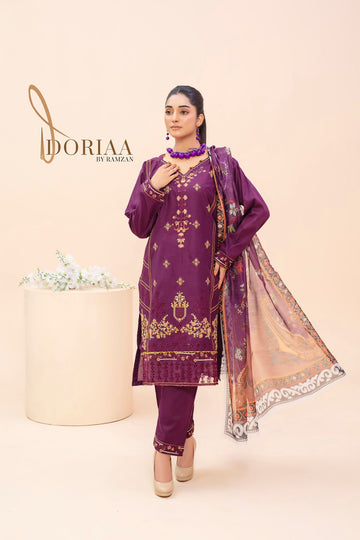 Embroidered 3pc suit with Printed minar Dupatta- RM 426